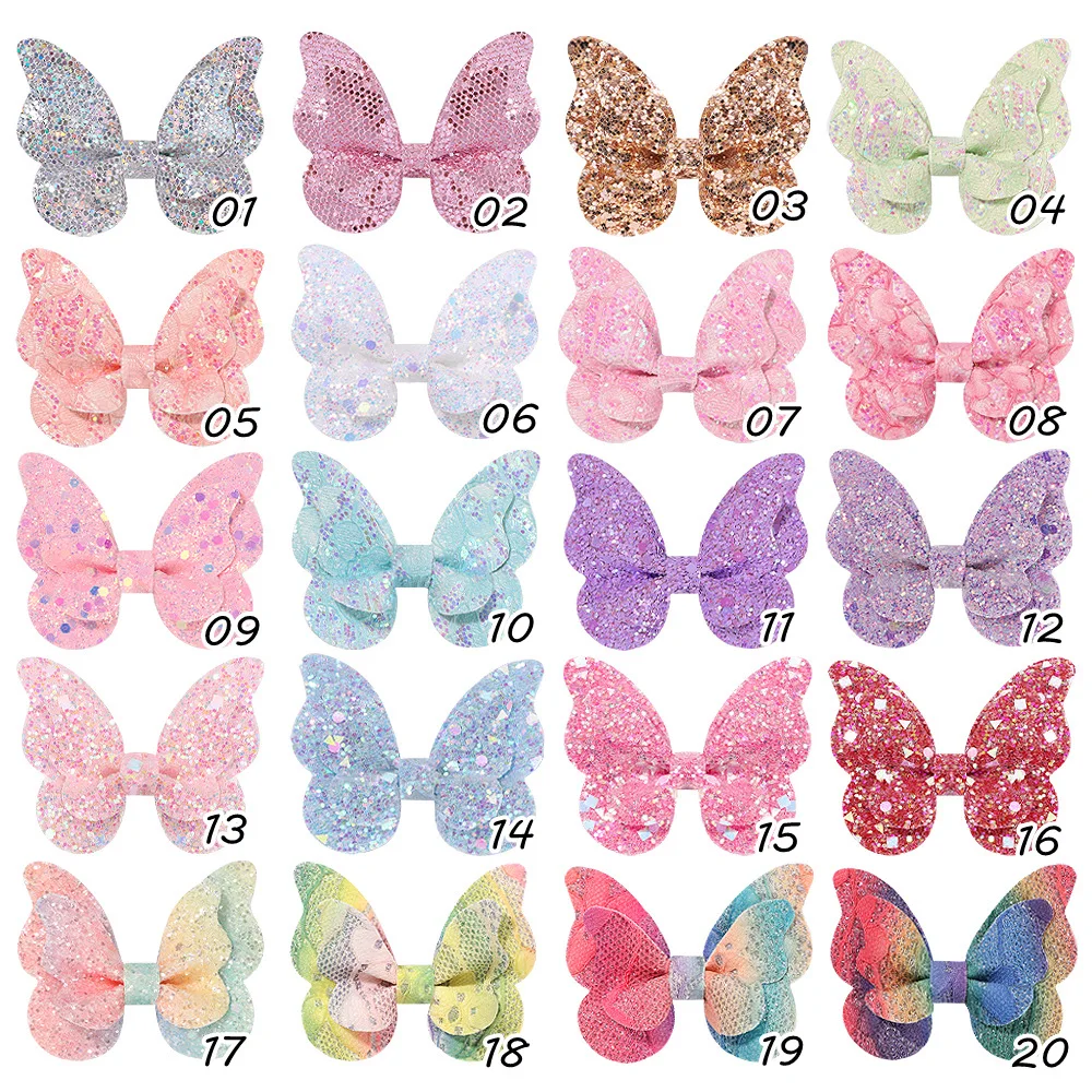 60pc/lot Glitter Sequin Butterfly Hair Bow Baby Hair Clips,2.7inch Bowknot hairpin,Kid Barrettes Child Hair Accessories Headwear