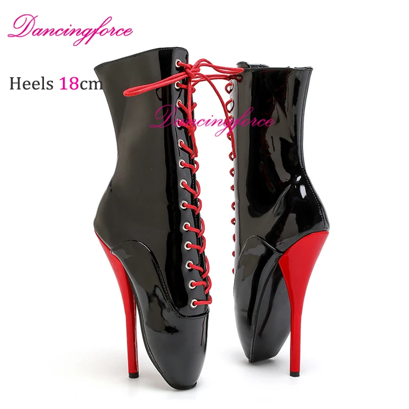 Dancingforce Black Red 18cm/7.2inches Fetish HIgh Heels Ankle Ballet Boots Sexy Short Botas Cosply Shoes Women