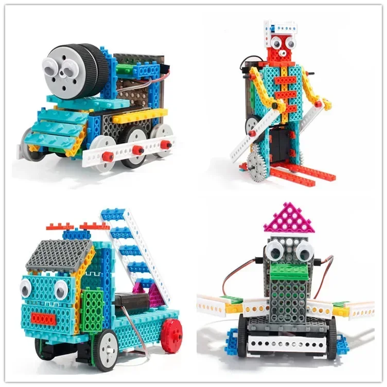 Engraçado-DIY blocos de construção com controle remoto, 4 em 1, RC trem, esqui, pato, robô de combate a incêndio, brinquedo eletrônico, montagem robô, 170pcs