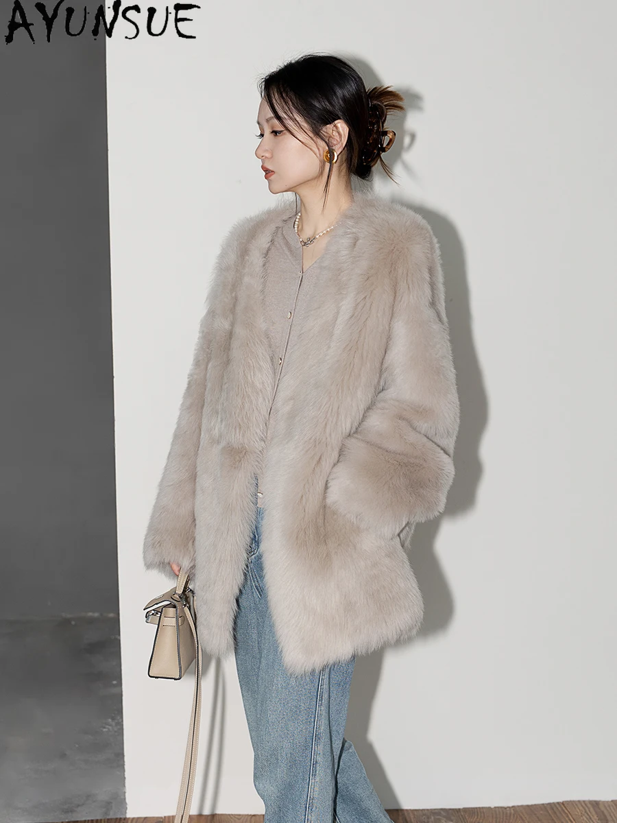 معطف فرو من جلد الغنم الطبيعي من AYUNSUE للنساء سترة من الجلد الحقيقي سترات شتوية متوسطة الطول 2025 ملابس فاخرة للسيدات شুবা Жenskয়া