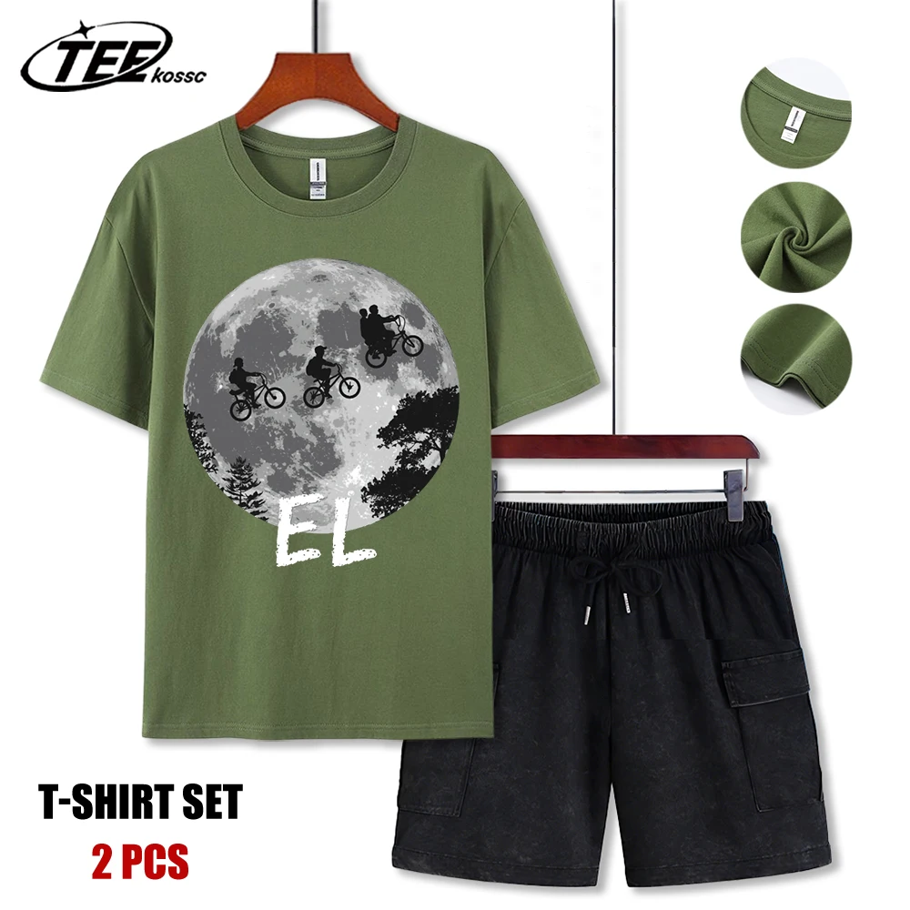 

Boys Riding Bicyclesprinted Men T-Shirts Summer O-Neck Loose Tee Set Cotton Retro Short Sleeve Basics Street Hip Hop Sportswear