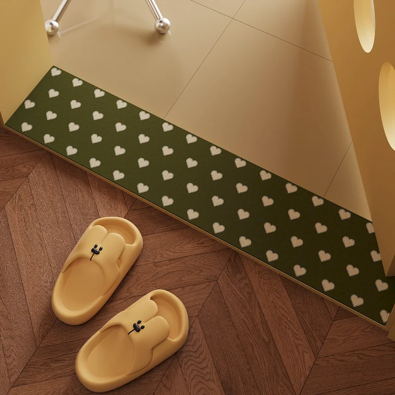 VIKAMA Minimalist Geometric Heart-Shaped Printed Carpet Anti Slip Quick Drying Floor Mat Entrance Threshold Mat Home Decoration
