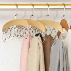 1Pcs Wooden Scarf Hanger,6 Ring Metal Organizer Racks for Belt Ties,Space Saving Scarves Display Hanger for Closet Hotel Use