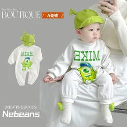 Disney Mike Wazowski 0-2 Years Old Baby Clothes Autumn Boys and Girls Newborn Rompers Gas Cotton Soft Cartoon Jumpsuit Bodysuits