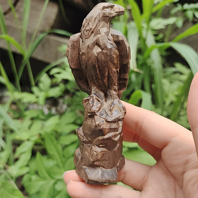 3.8inch Wooden hand-carved eagle statue, suitable for study decoration, living room, office desk, home decor, Christmas gift, Thanksgiving gift, New Year gift, art collectible, decorative statue