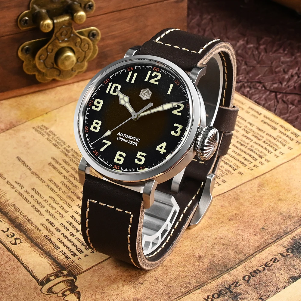 San Martin 40mm YN55/PT5000/SW200 Mechanical Watch For Men Wristwatch Classic Retro Pilot Luxury Saat Luminous 10Bar SN0095