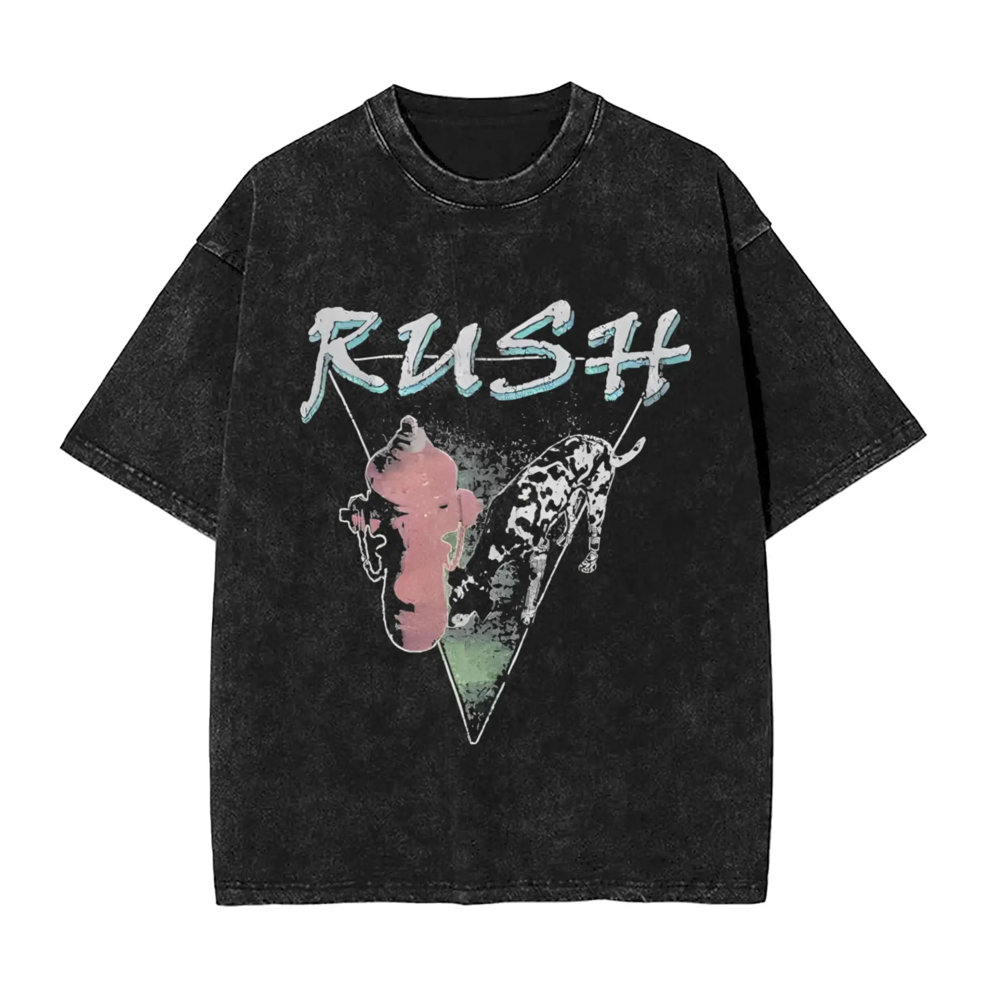 ヴィンテージラッシュロックバンド Tシャツ男性ラウンドカラー綿 100% 洗浄 Tシャツ半袖 Tシャツプラスサイズの服