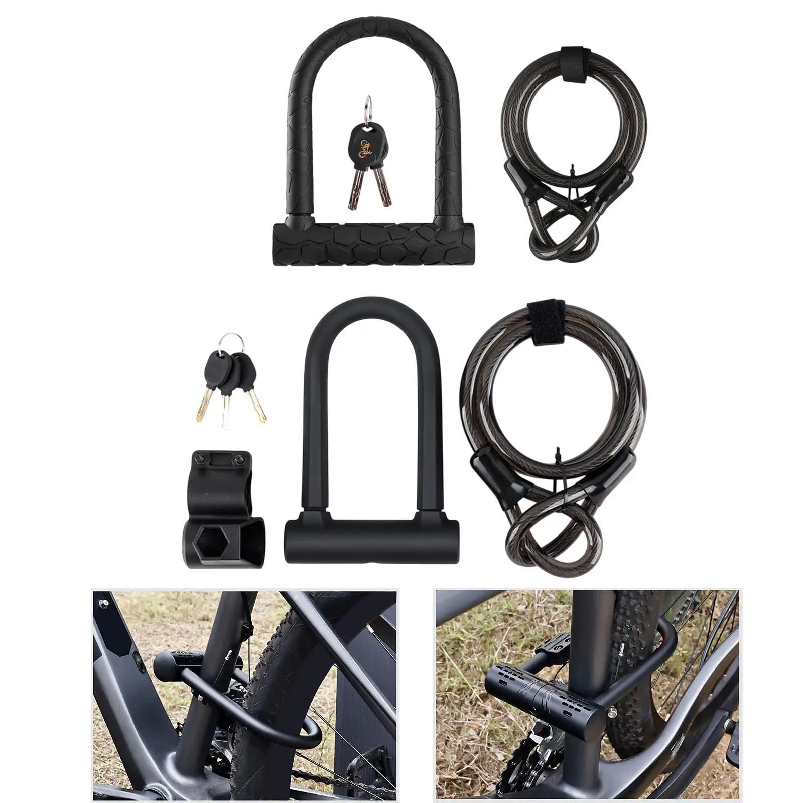 قفل U للدراجة متعدد الأغراض مقاوم للخدش وسهل الاستخدام مع كابل أمان 3.94 قدم للدراجات الجبلية والدراجات الكهربائية ودراجات الطرق #4