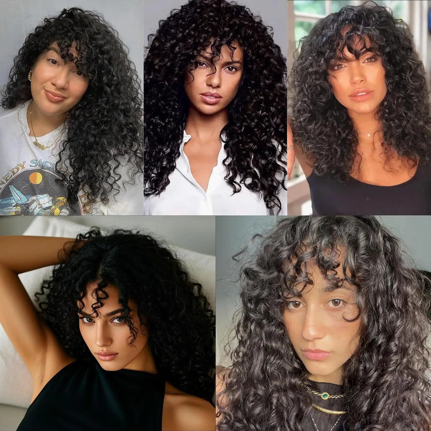 Women's long curly wig with French-style bangs and tight spring-like curls