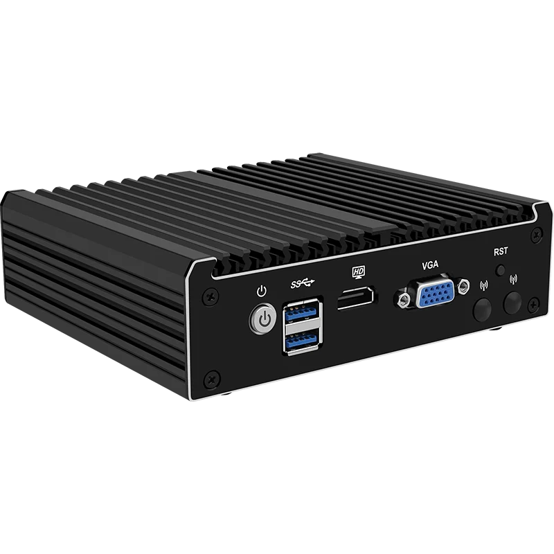 Mini PC de Desktop Fanless para Escritório, Intel J4125, LPDDR4, Lans 2.5G, HDMI, VGA, Monitores Duplos