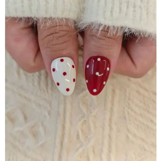 10 قطع من الأظافر المصنوعة يدويًا من اللوز الأحمر، أظافر عيد الميلاد، أظافر منقطة، لطيفة، مستلزمات الأظافر، مناسبة لملابس الحفلات النسائية #4