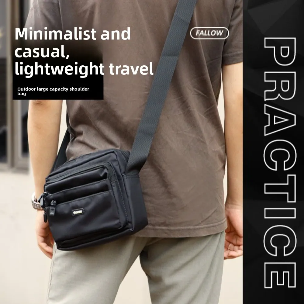 Solid Color Men Crossbody Bag Large Capacity Multi-pockets Business Shoulder Bag Waterproof Lightweight Small Square Bag