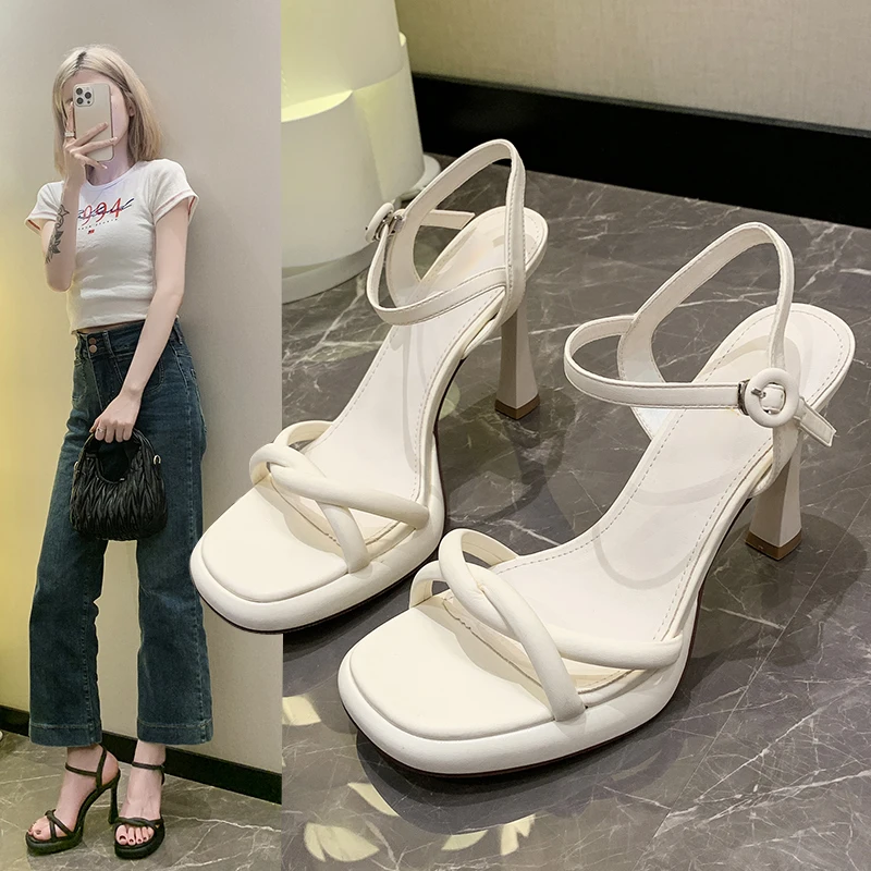 2024 New Luxury Designer Summer Women Sandals Fashion Elegant Narrow Band Shoes Ladies Outdoor Party Dress High Heel Sandalias