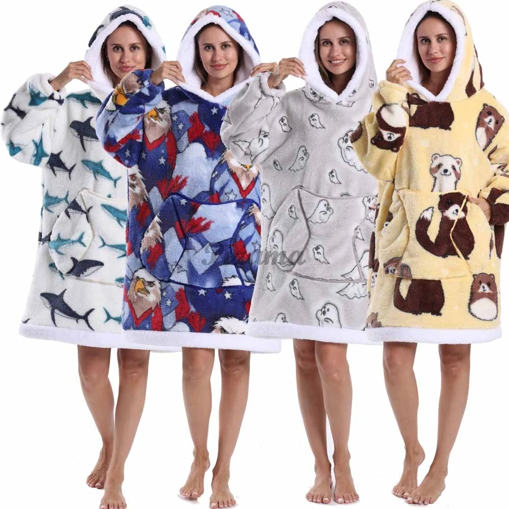 Adult Women Men Oversized Wearable TV Blankets With Full Sleeve Halloween Christmas Cosplay Costume Hooded Sweatshirts Warm Soft