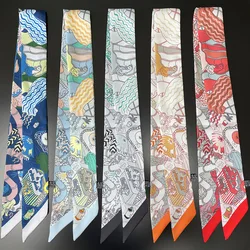 2024 New Luxury Polyester Silk Scarf Underwater World Print Women's All Seasons Decorative Thin Scarf Scarf Headband 90*5cm