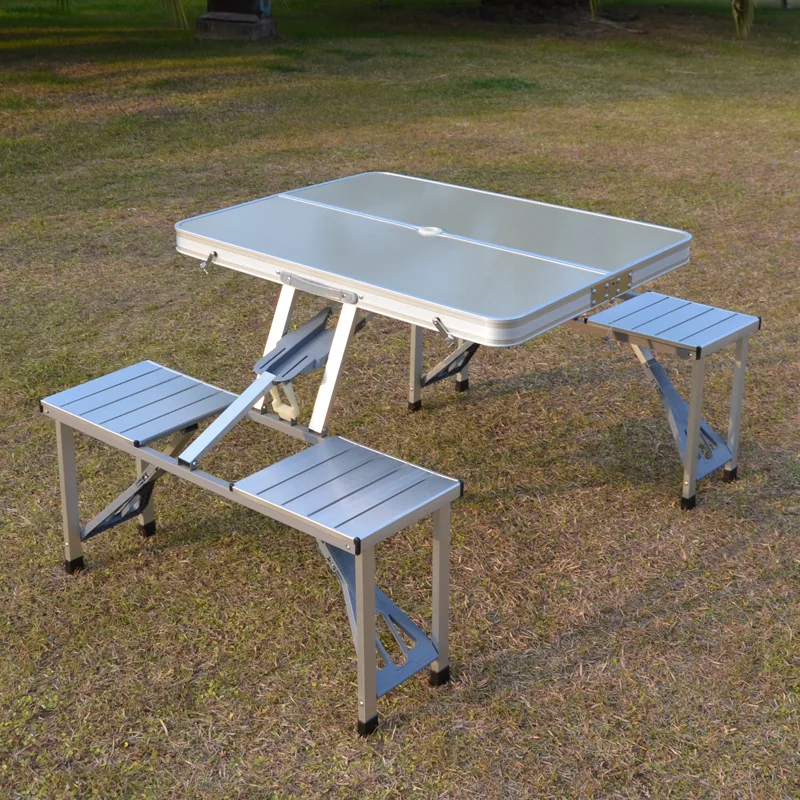 Outdoor Folding Table, Aluminum Alloy Integrated Portable Table and Chair Set for Stall, Promotion, Camping and Barbecue