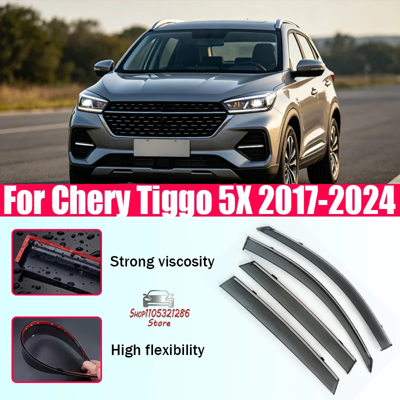 For Chery Tiggo 5X 2017-2024 Rain or shine Window Visor Rain or Shine Side Window Deflector Visor Shade Ventvisor Strip