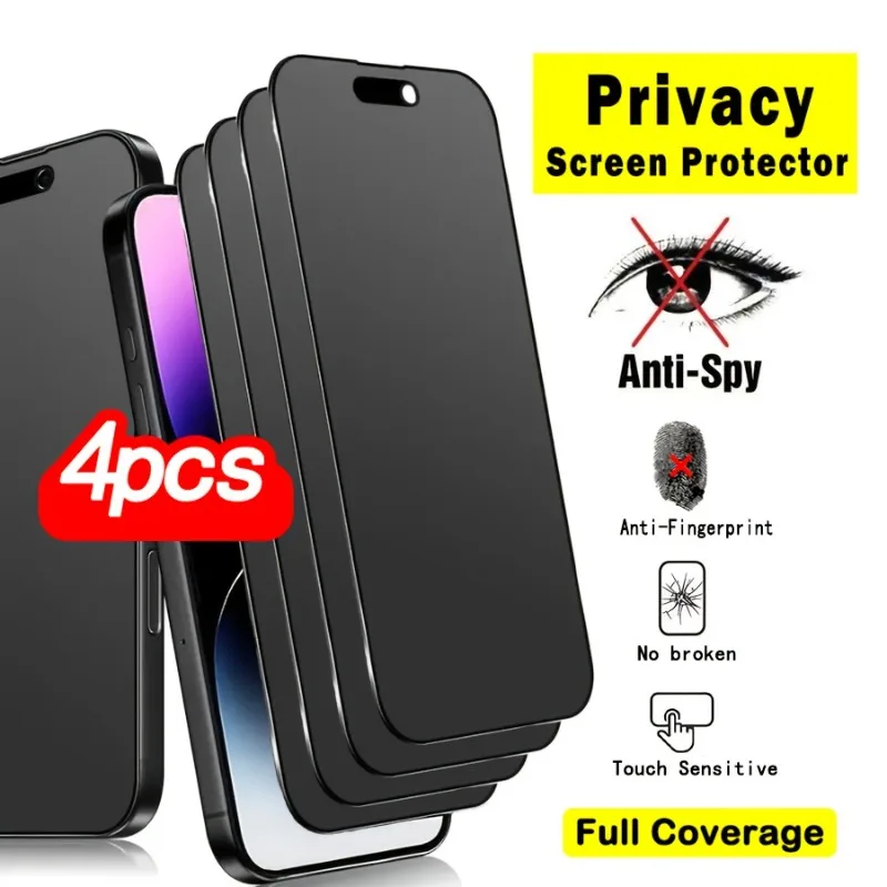 4 Stücke Vollständige Abdeckung Gehärtetes Glas Privatsphäre Displayschutzfolie Für IPhone 17 16 15 Pro Max 16e 14 13 12 11 Pro Mini XR XS Max Glas