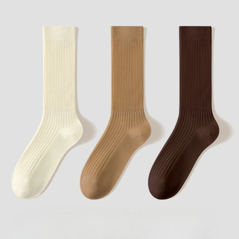 5 pares de calcetines de algodón puro para otoño e invierno para mujer, calcetines largos transpirables versátiles antibacterianos de color sólido para mujer
