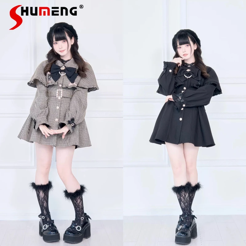 

Original Subculture Mass-Produced Lolita Cloak Dress Autumn New Girls Cute Bow Trench Coat Women Slim Fit Elegant Princess Dress