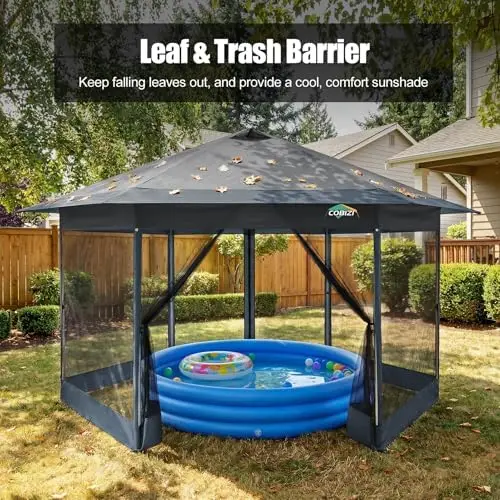 16x16 Pop Up Gazebo Tent with Mosquito Netting, Gazebos on Clearance, Hexagonal Outdoor Canopy Shelter, Patented Center