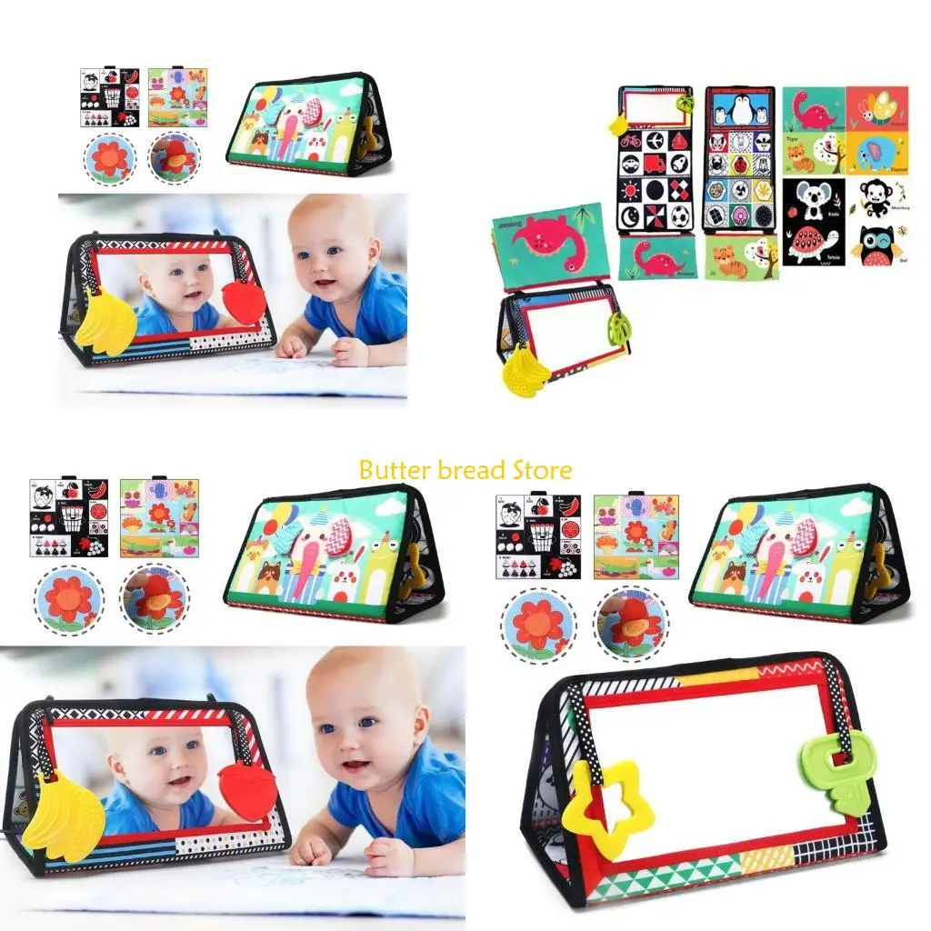 w89c-baby-tummy-time-mirror-toy-foldable-cloth-book-newborn-sensory-toy-baby-book
