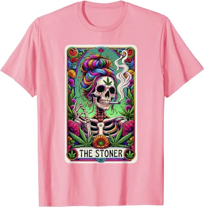 The Stoner Retro Style 420 Cannabis Weed Skeleton T-Shirt Ganja and Marijjuana Lover Graphic Tee Funny Weed Smoker Clothes Gifts