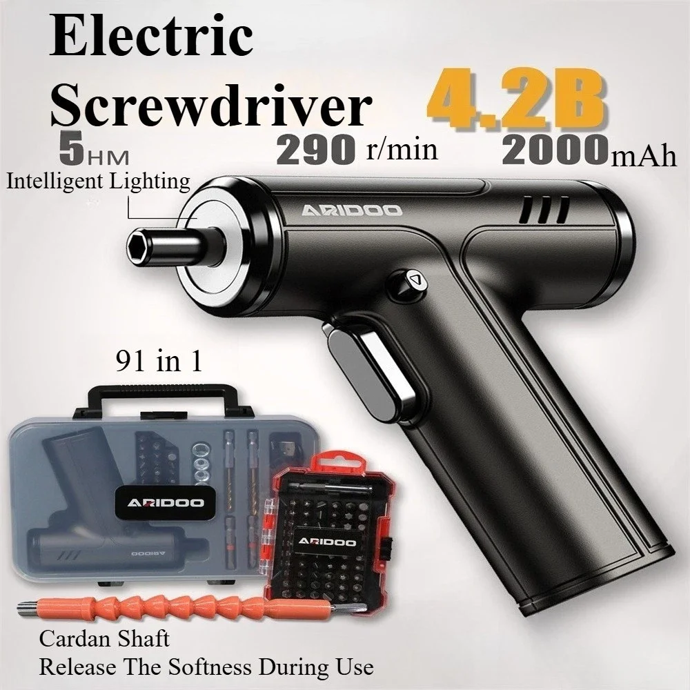 91PCS 4.2V Electric Screwdriver Rechargeable Home Multifunction with Batch Bita