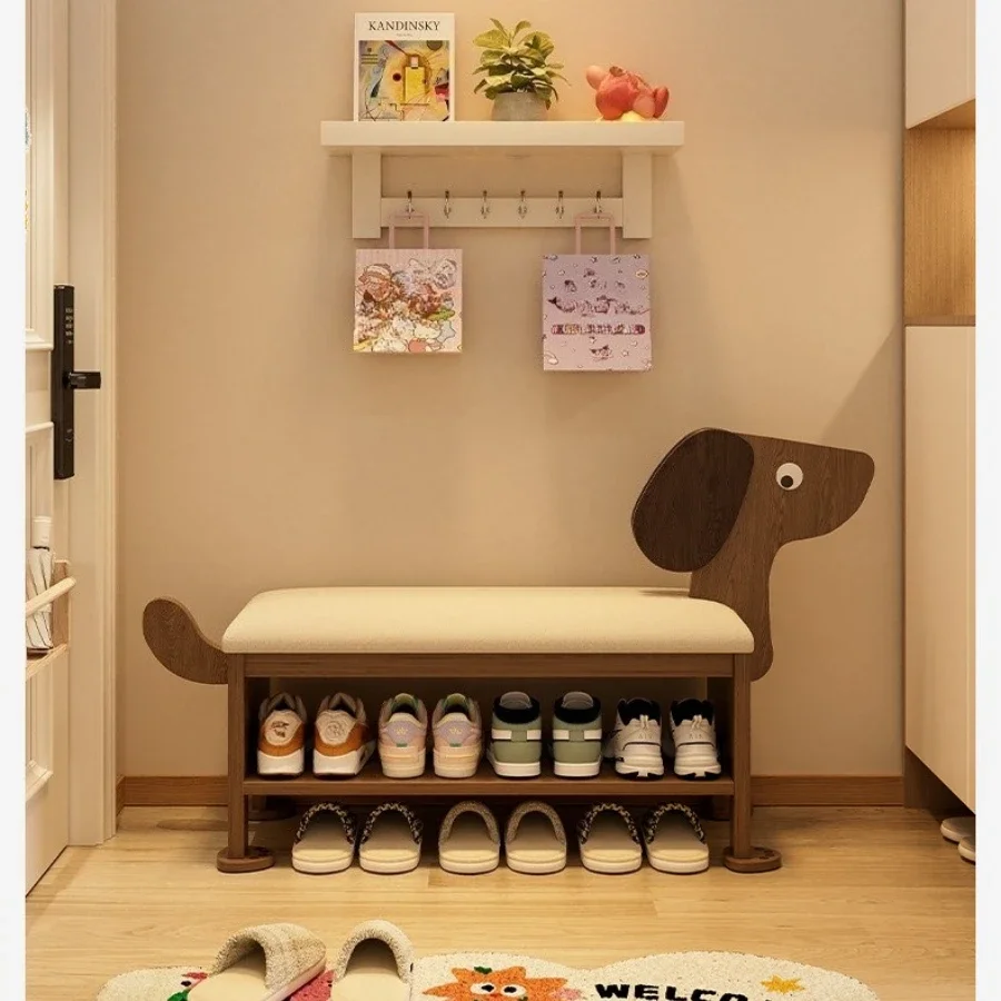 *q forDachshund Shape Shoe Bench 2-Tier Storage Stool Soft Cushion Cute Dog Design Entryway Ottoman Living Room Decorate#