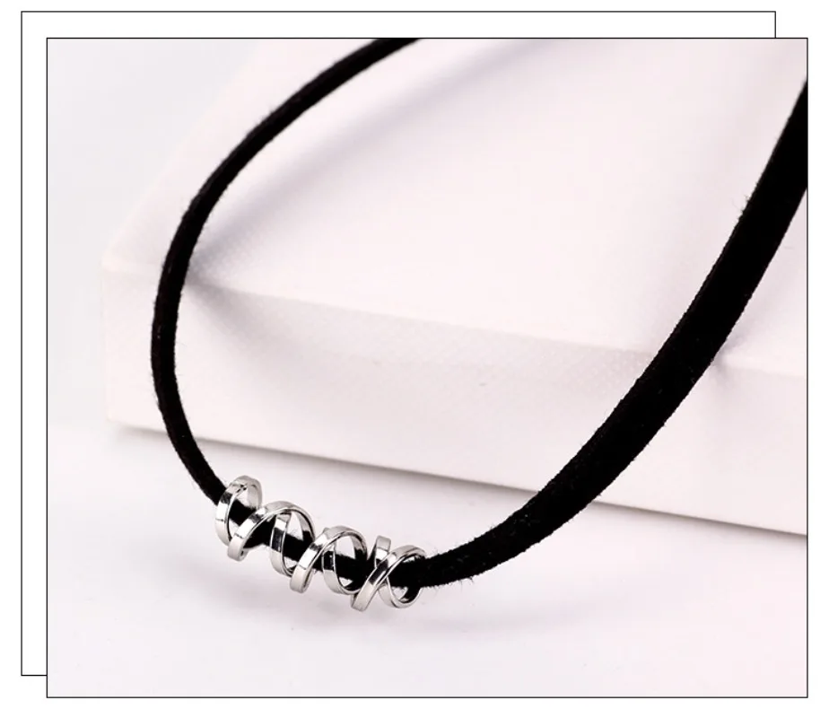 Collana, colletto nero a spirale, fascia divertente, catena da collo da donna, catena corta alla clavicola, fascia da collo da donna