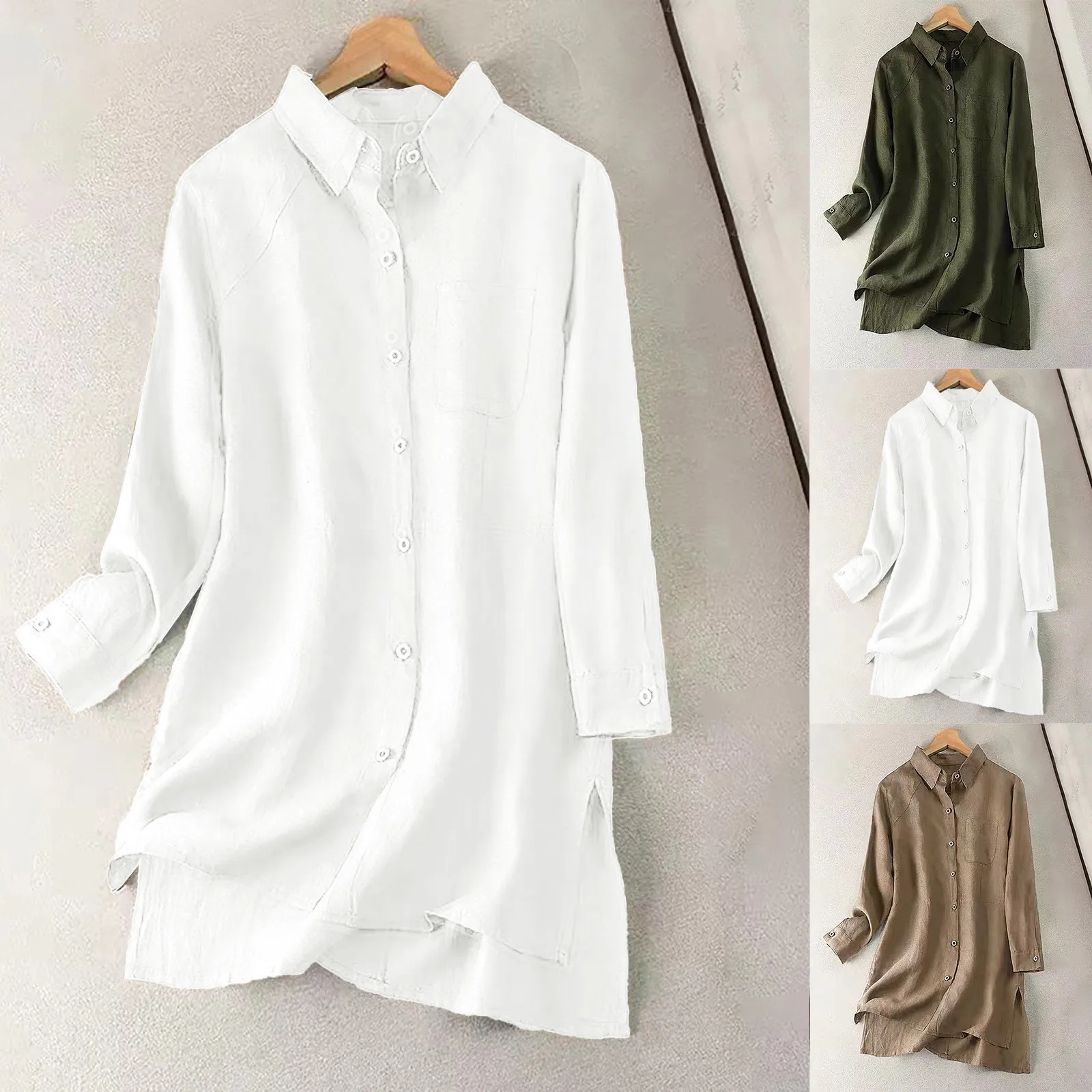 Modelutti 2024 New Spring Summer Women Fashion Long Sleeve Lapel Shirt Simple Solid Casual Loose Versatile Blouses Tops Female