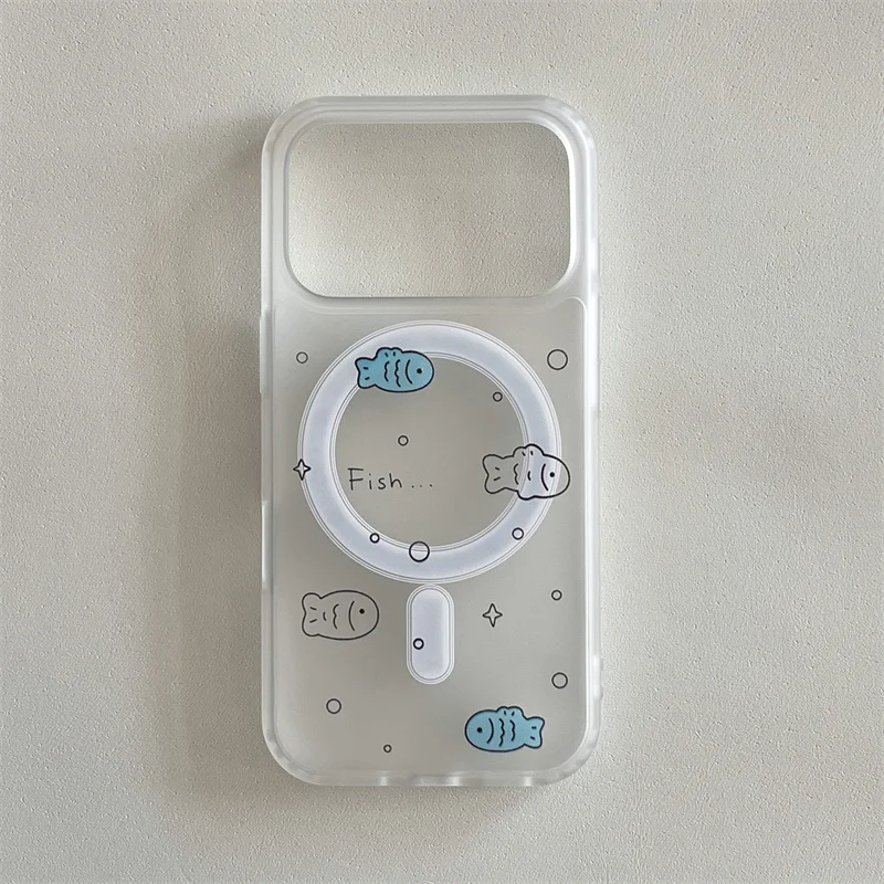 Clear Cute Fish Magnetic Phone Case For iPhone 17 Pro 16 15 14 Pro Max Cover with Stand Cases For Magsafe Shockproof Cartoon Cas
