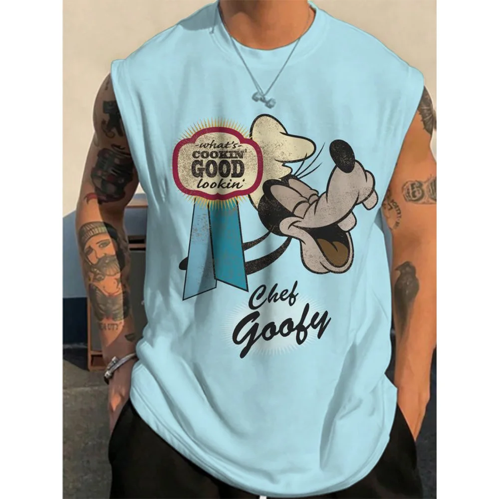 Gym Adult Men'S Clothing Tank Tops Disney Goofy Print Outdoor T-Shirt Sports Style Casual Breathable Round Neck Four Seasons ﻿