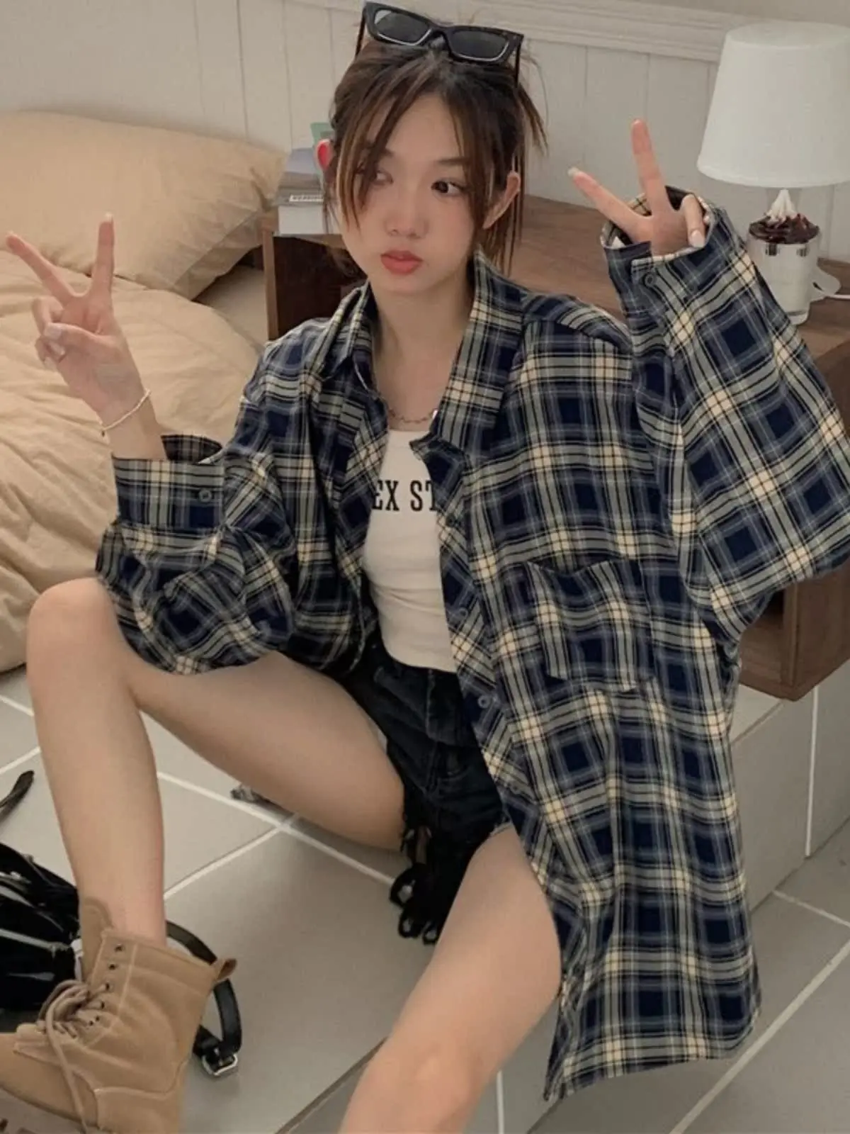 

Рубашка женская в клетку в стиле ретро с длинным рукавом, весенне-осенняя, новая модель, с защитой от солнца, на пуговицах, свободного кроя