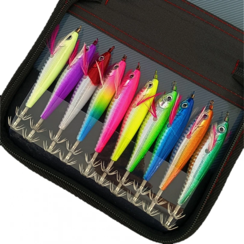 다채로운 레이저 라운드 배 수평 오징어 지그 후크, 낚시 문어 미끼, 10 개/로트, 10.5cm, 9g 