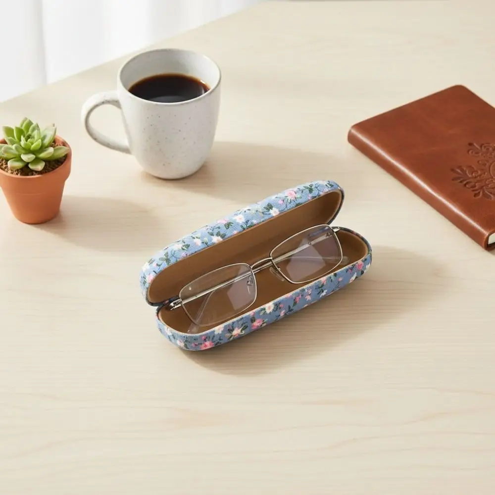 

Eyeglasses Organizer Hard Shell Glasses Case Floral Print Light Blue Eyeglasses Case Compact Kawaii Protector Box For Women
