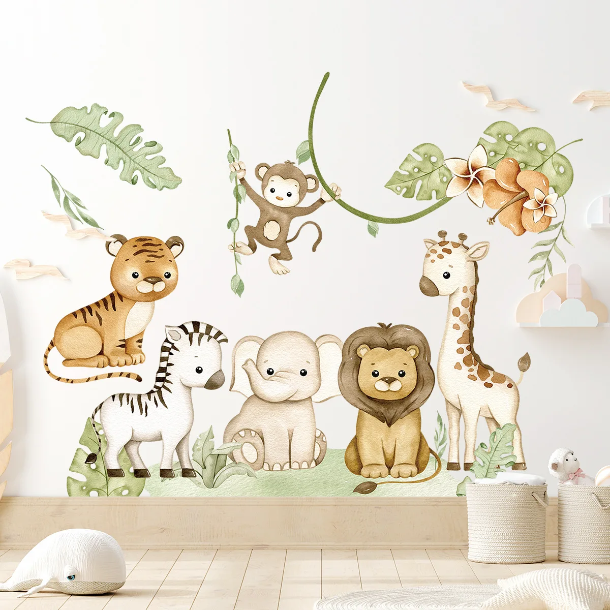 Children\'s Room Wall Stickers Cartoon African Grassland Animals Wall Decals Kids Baby Room Living Room Home Wall Decoration