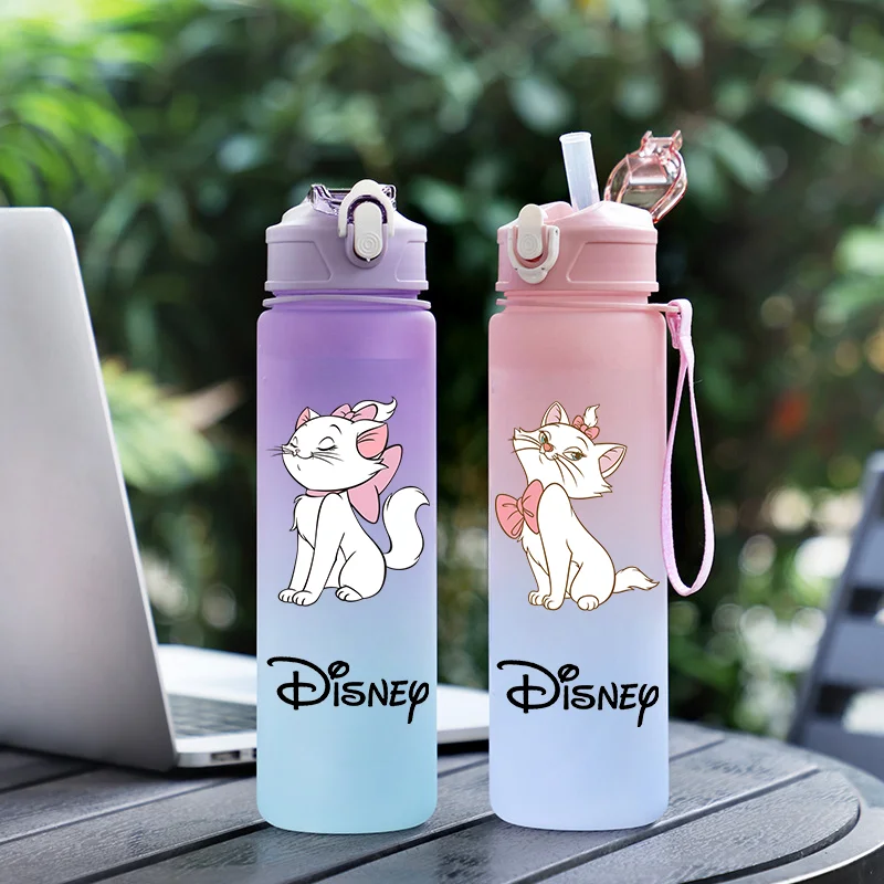 Disney Marie Cat Gradient Color Plastic Straw Cup Portable Outdoor Sports 750ml Large Capacity Cartoon Childrens Drinking Cup