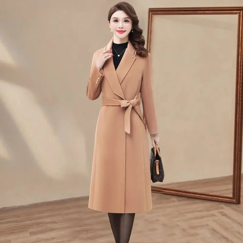 

Casual Double-sided Wool Alpaca Coat Women Long Fashion Warm Lapel Long Sleeve Soft Woolen Coat Loose Lace-up Tide Autumn Winter