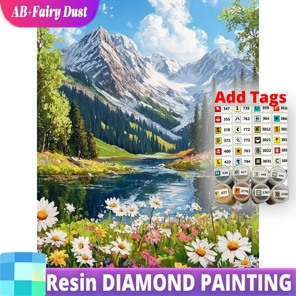 

AB Fairy Dust Resin DIY Diamond Painting Mountain Landscape New Arrival Diamond Mosaic River Flower Embroidery Home Living Room