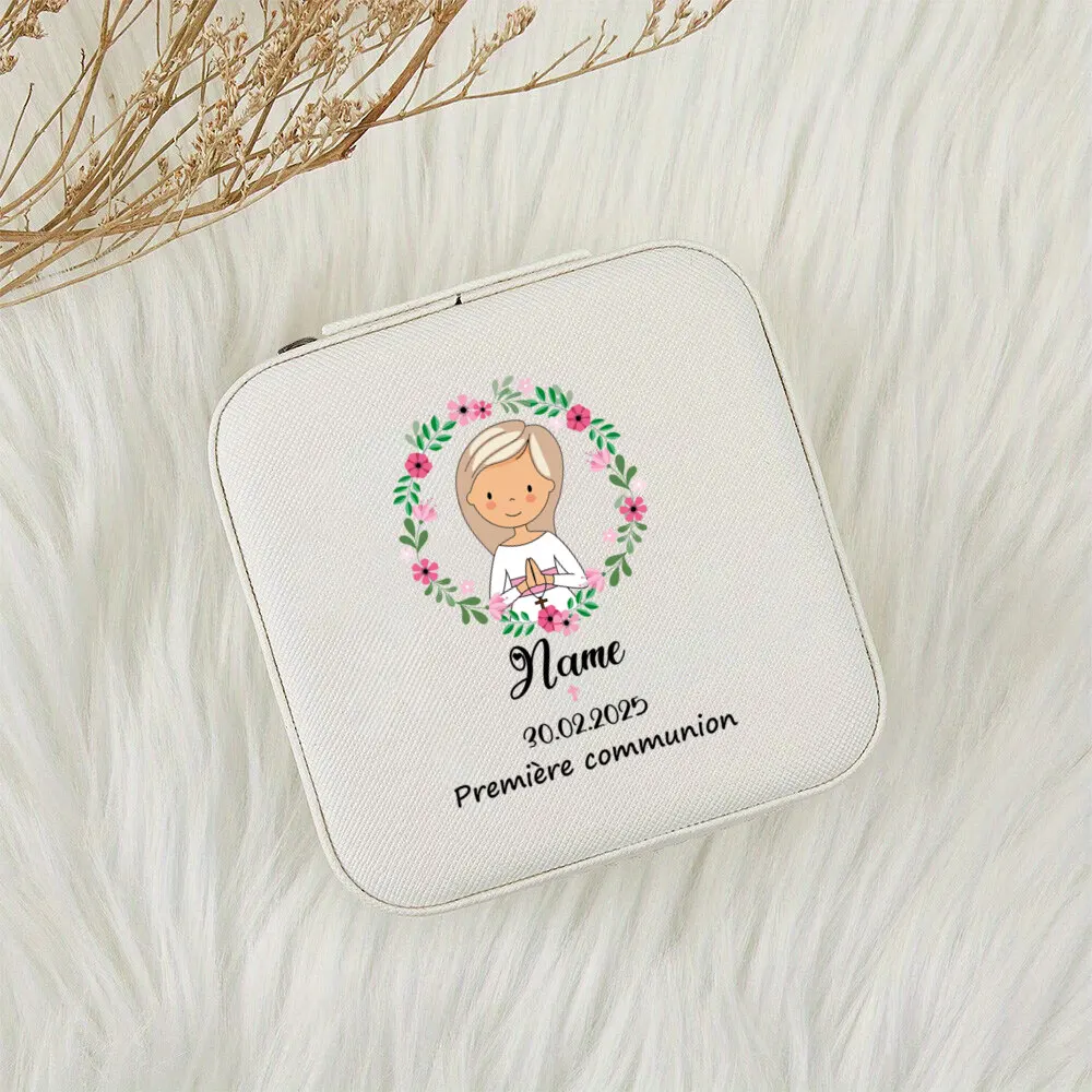 Personalized Jewelry Box Custom Name Girls First Holy Communion Party Gift Ring Boxes Travel Jewellery Case Girl Communion Gifts