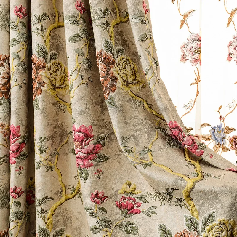 European High Precision Jacquard Embossed Luxury High Blackout Curtains for Living Room Bedroom Dining Custom Size White Tulle