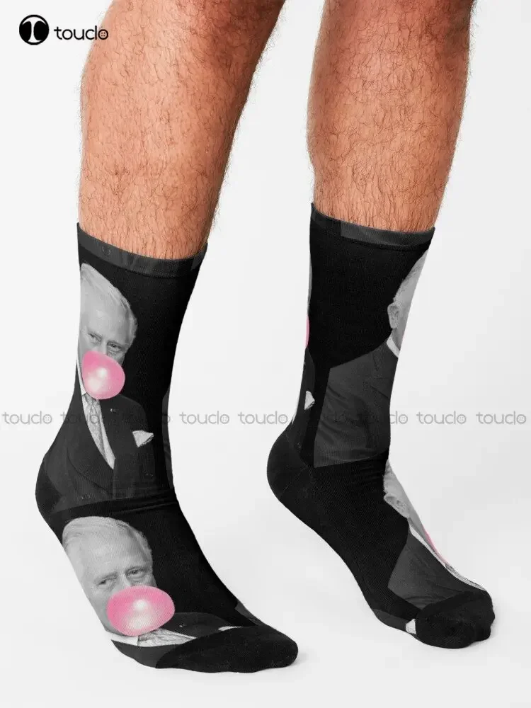 Prince Charles Funny Pink Bubble Gum Socks Mens Cotton Socks Personalized Custom Unisex Adult Teen Youth Socks Custom Gift Art