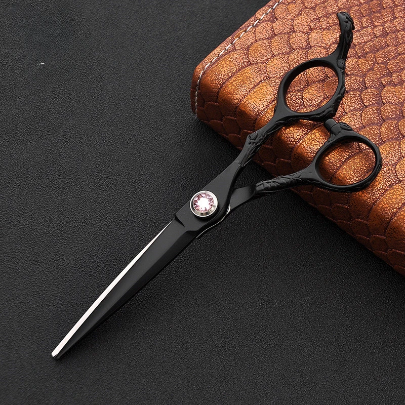 

Professional Pink Drill Screw Sharp Blade Hairdressing Scissors 6.0 Black Barber Hair Cutting Shears Styling Tools