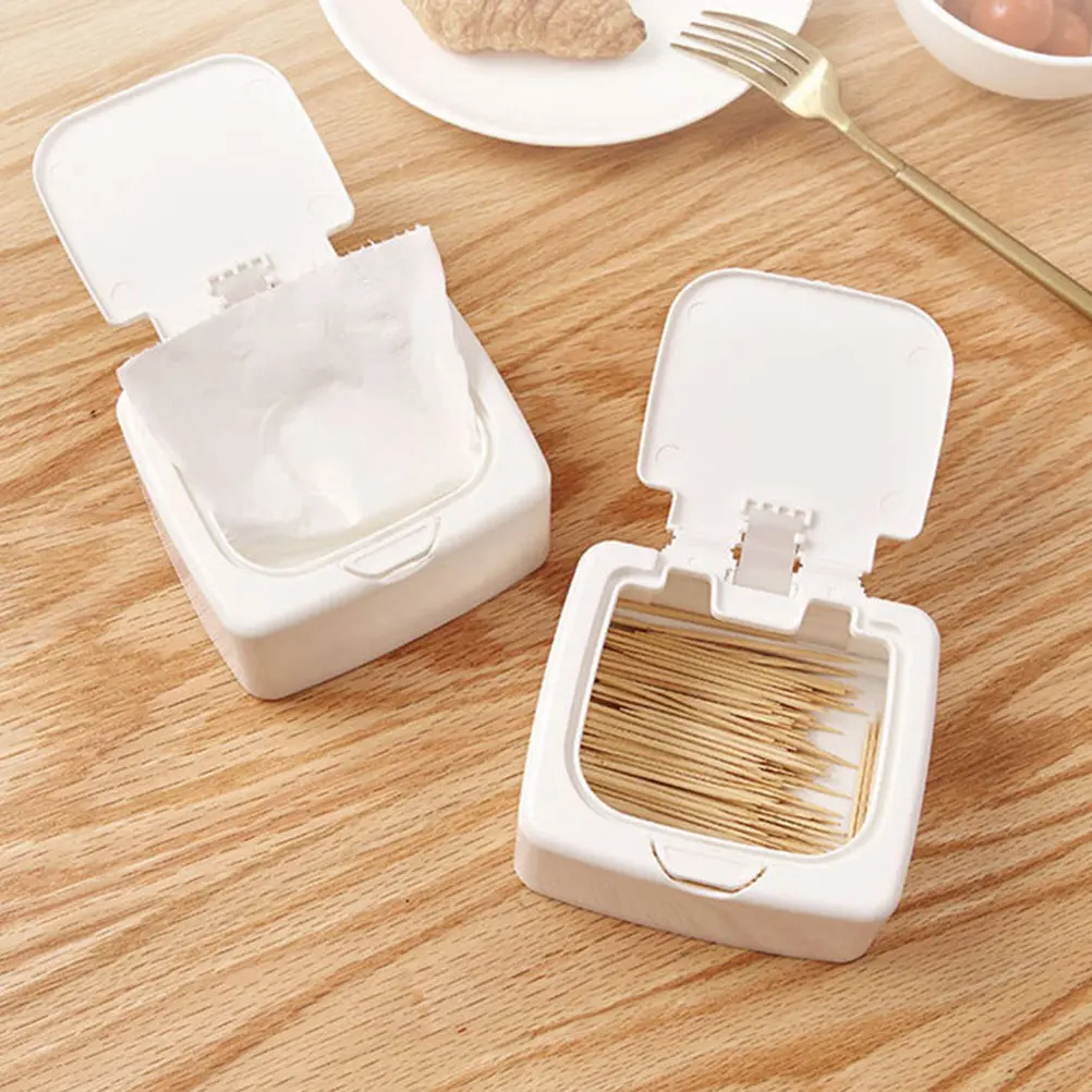 

2Pcs Transparent Desktop Storage Box with Button Lid for Toothpicks Cotton Swabs Clips Headdress Small Sundries Organizer