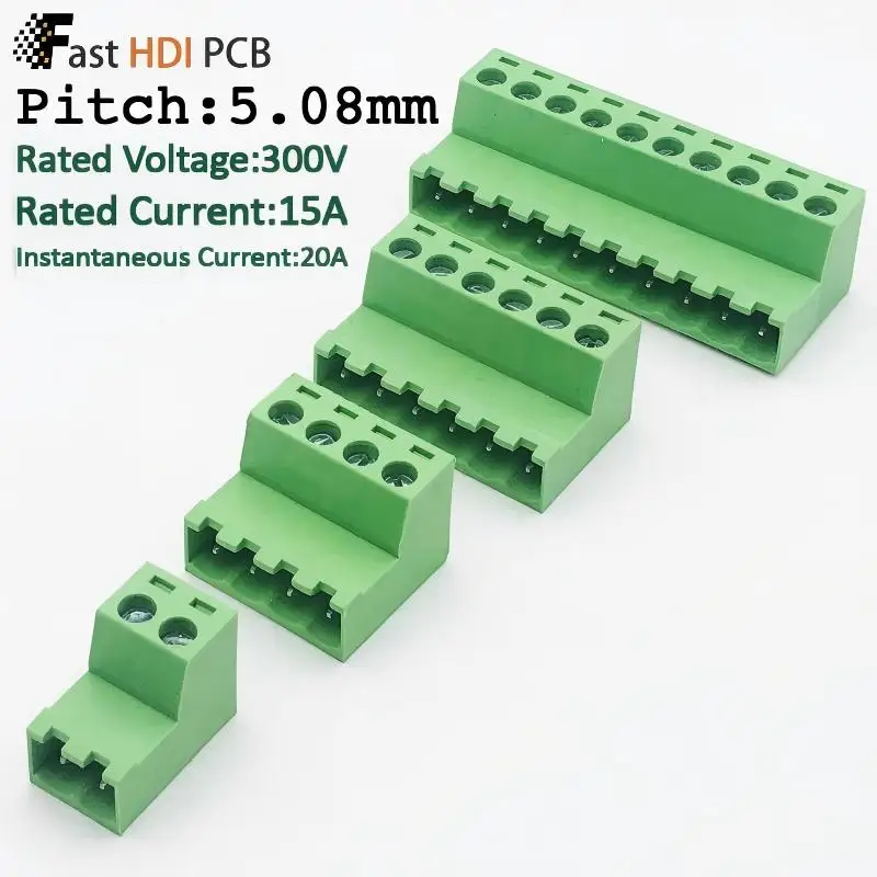 2EDGRK-5.08 Pluggable Plug-in Terminal Block with 2EDGKP Female Socket, 2P to 24P,15A 300V, Screw Connection, for PCB/Wire