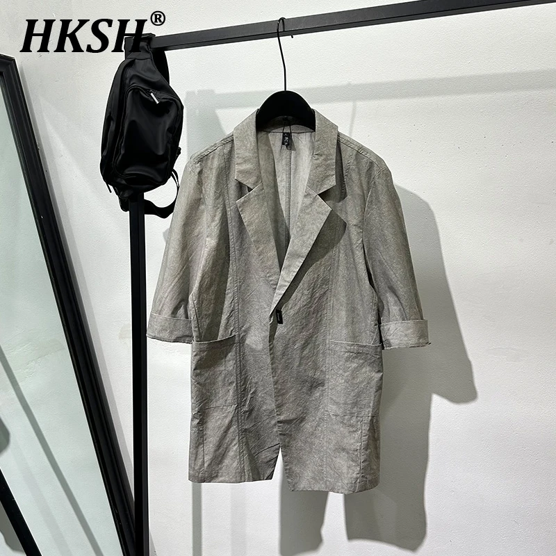 HKSH Spring Summer New Popular Gray Casual Washing Vintage Chic Thin Coat Trend Punk Men's Tide Fashion Streetwear Blazer HK1672