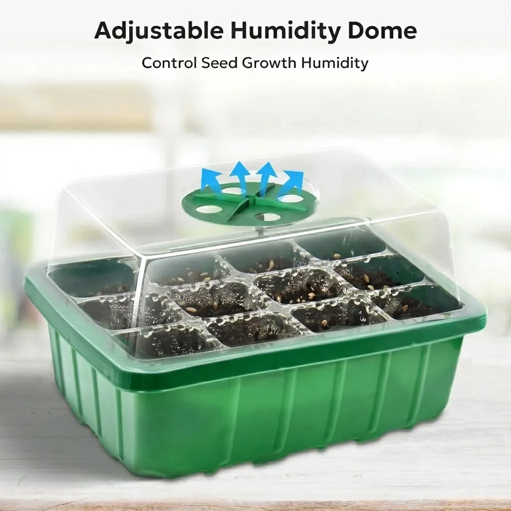Elevated Seedling Starter Trays Kits with Adjustable Humidity Domes and Clear Cell Tray Seed Starter Tray with Plant Light Home