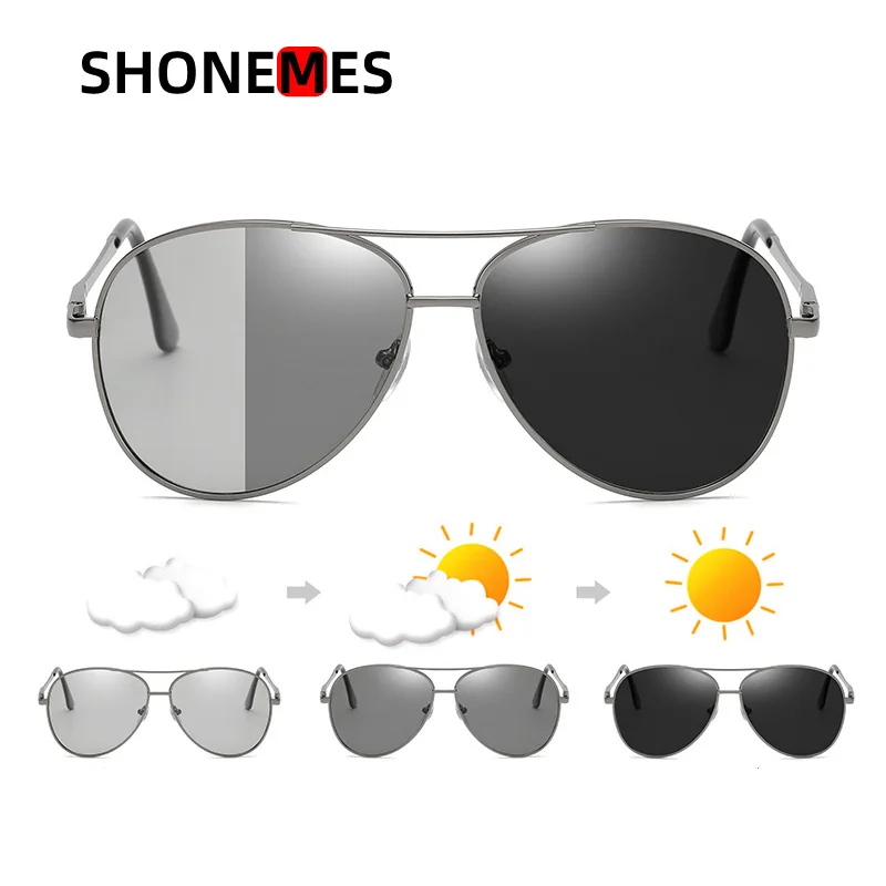 Shonemes Pilot Polarized Sunglasses Stylish Photochromic Grey Shades Outdoor UV400 Sun Glasses Black Silver Gold for Men Women