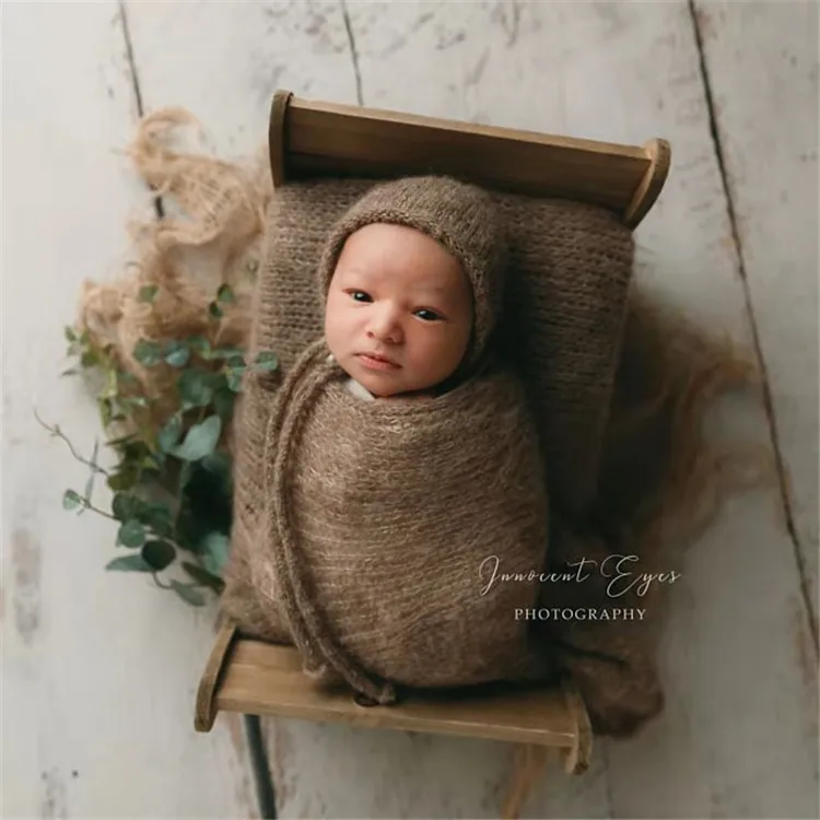 Accesorios de fotografía para recién nacido, cama pequeña de madera auxiliar de cien días, cuna de bebé vieja para estudio